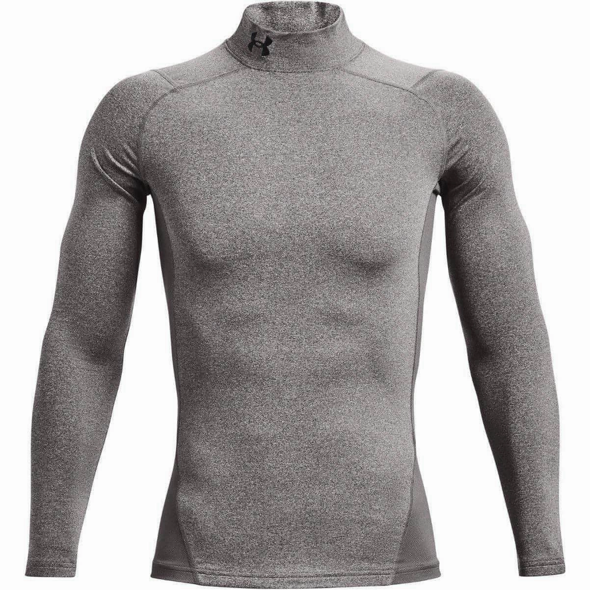 Under Armour ColdGear Compression Mock Long Sleeve Mens Running Top - Grey Printed Odor Resistant