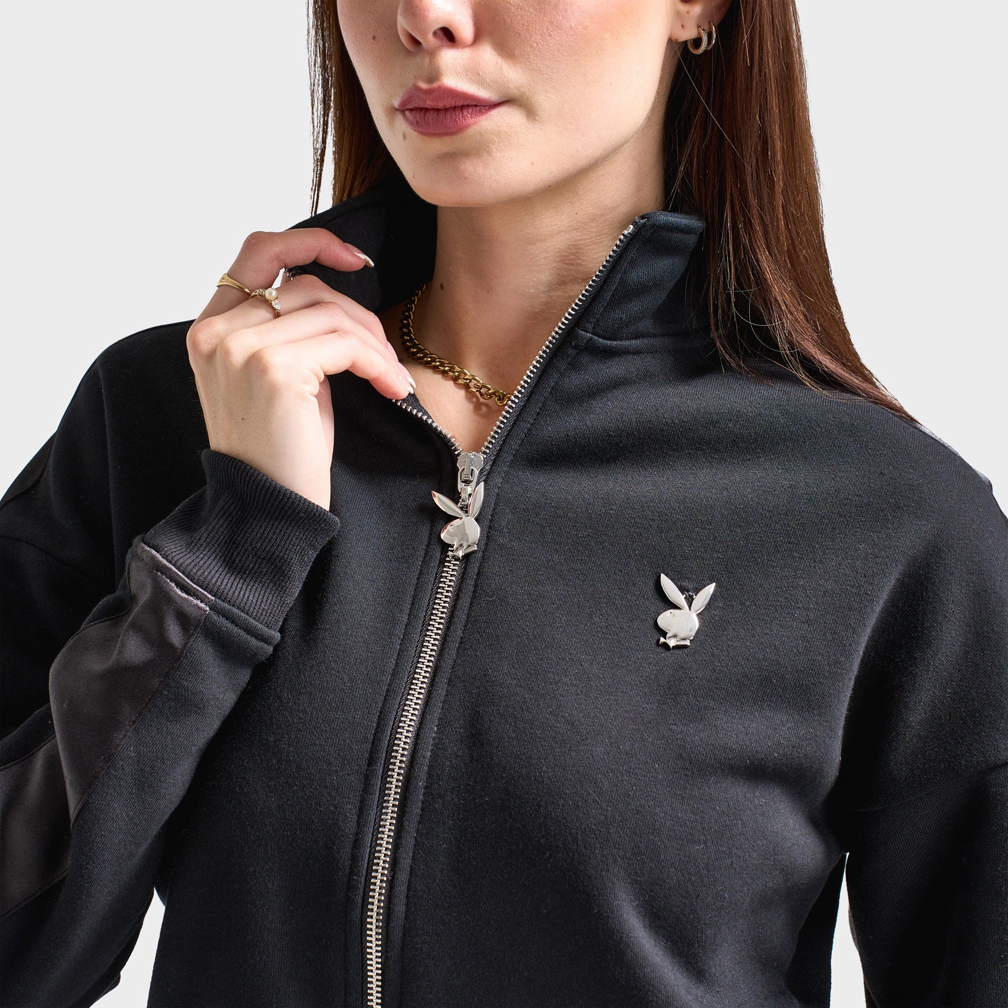 Playboy Script Cropped Track Top / Black BreathableMaterial