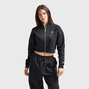Geometric precision Playboy Script Cropped Track Top / Black