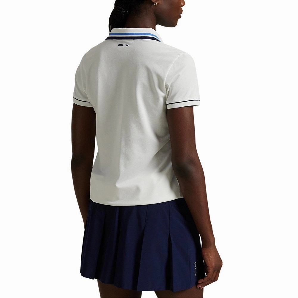 HighDurability Yarn Reinforced Collar Stay RLX Ralph Lauren Women's Tour Pique Polo Shirt - White/Navy/Blue