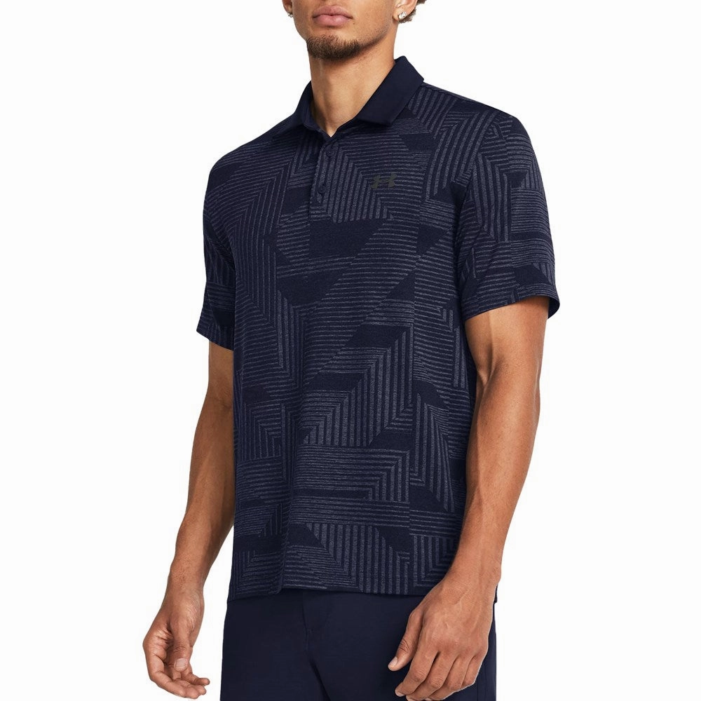 Under Armour Playoff Geo Jacquard Golf Polo Shirt - Midnight Navy Colorfast Construction