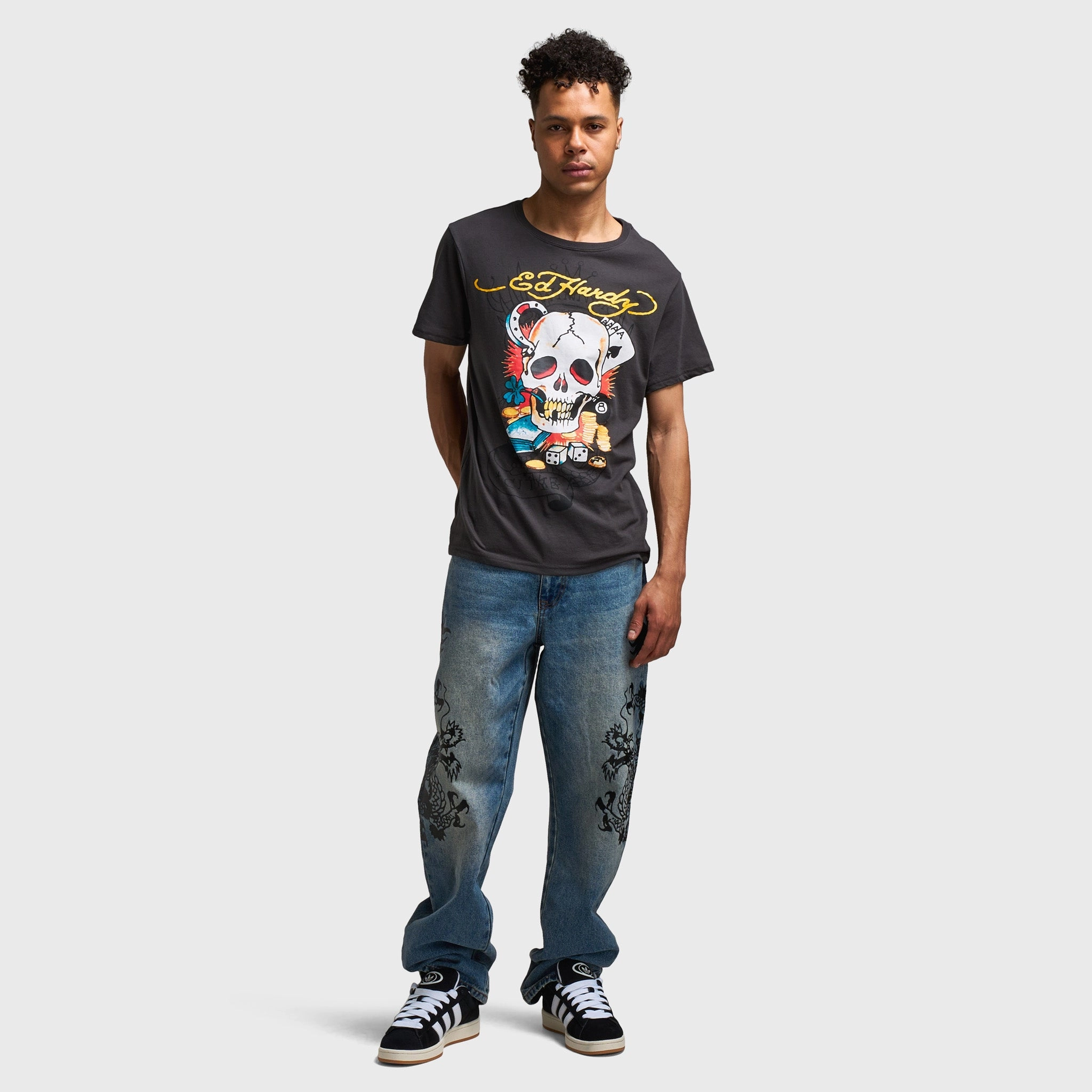 special forces Ed Hardy Ace Skull Graphic T-shirt / Charcoal