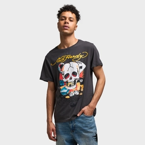 Ed Hardy Ace Skull Graphic T-shirt / Charcoal Design - elegant