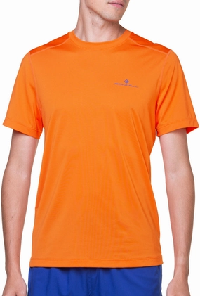 Ronhill Tech Short Sleeve Mens Running Top - Orange Quality Layer SoftenedNeckline