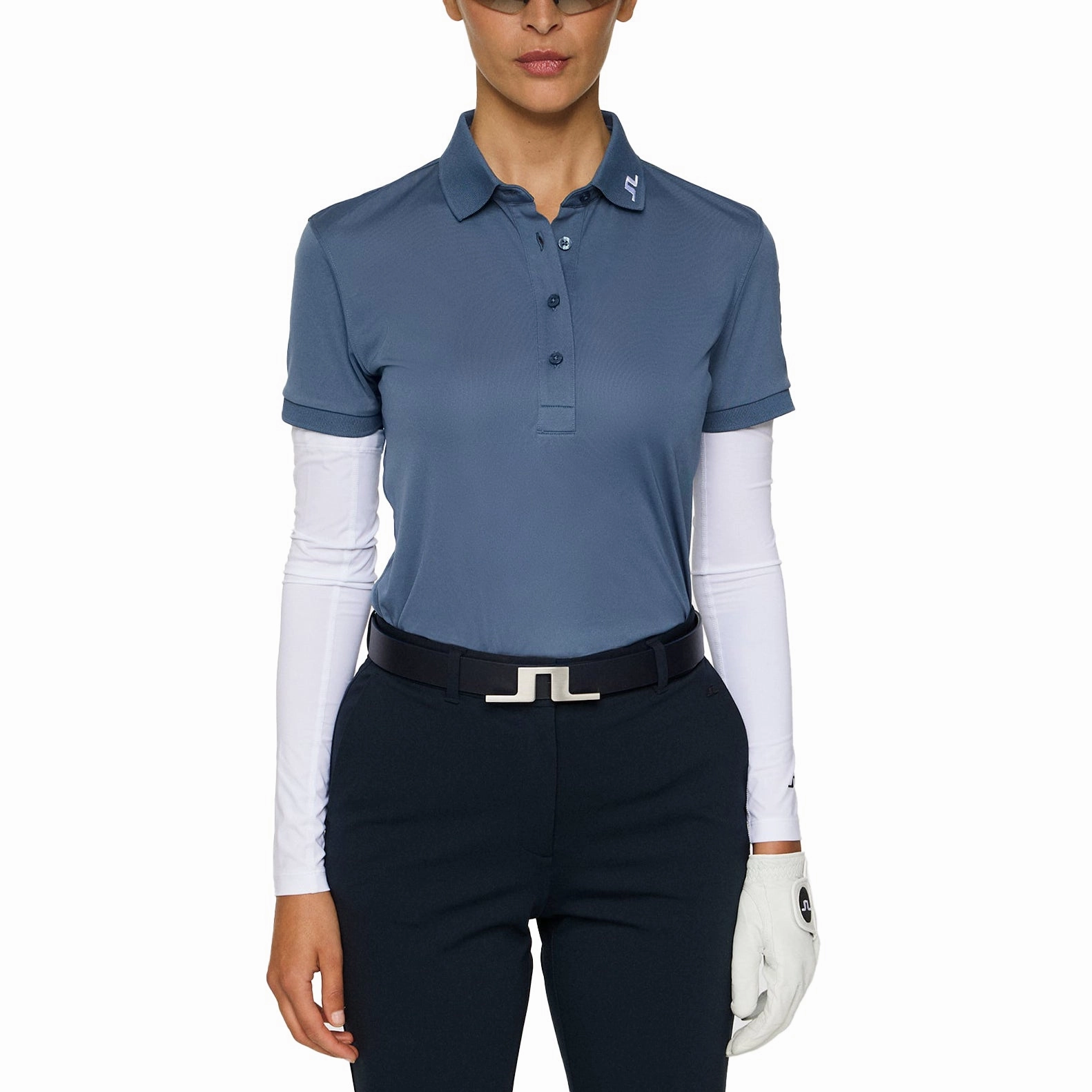 J.Lindeberg Women's Tour Tech Golf Polo Shirt - Vintage Indigo Trendy Appeal Moisture Wicking Fabric