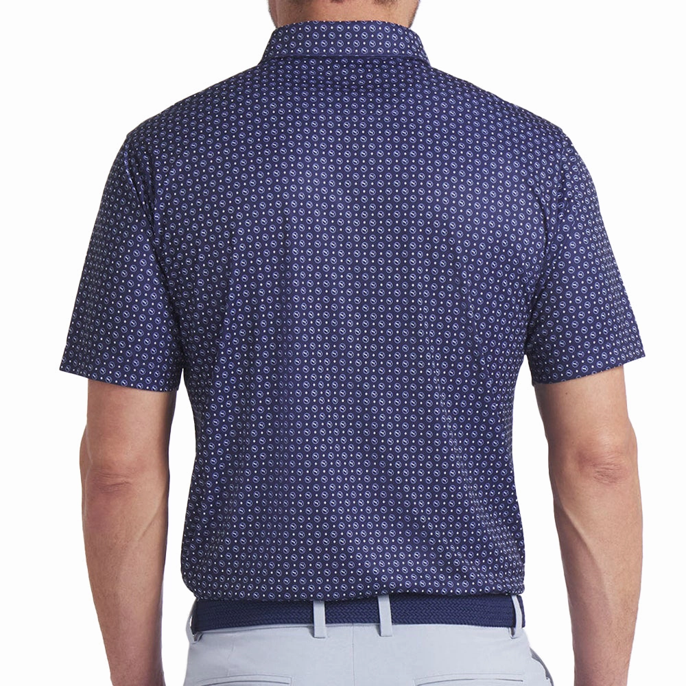LowProfile Seam Tape Comfortable Collar Puma Pure 2.0 Circle Cat Golf Shirt - Deep Navy/White Glow