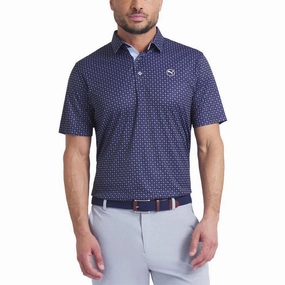 GarmentWashed Texture Tri Blend Composition Puma Pure 2.0 Circle Cat Golf Shirt - Deep Navy/White Glow