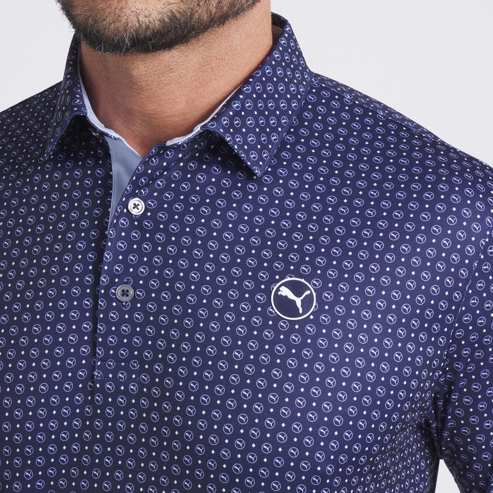 Puma Pure 2.0 Circle Cat Golf Shirt - Deep Navy/White Glow Durable Cotton