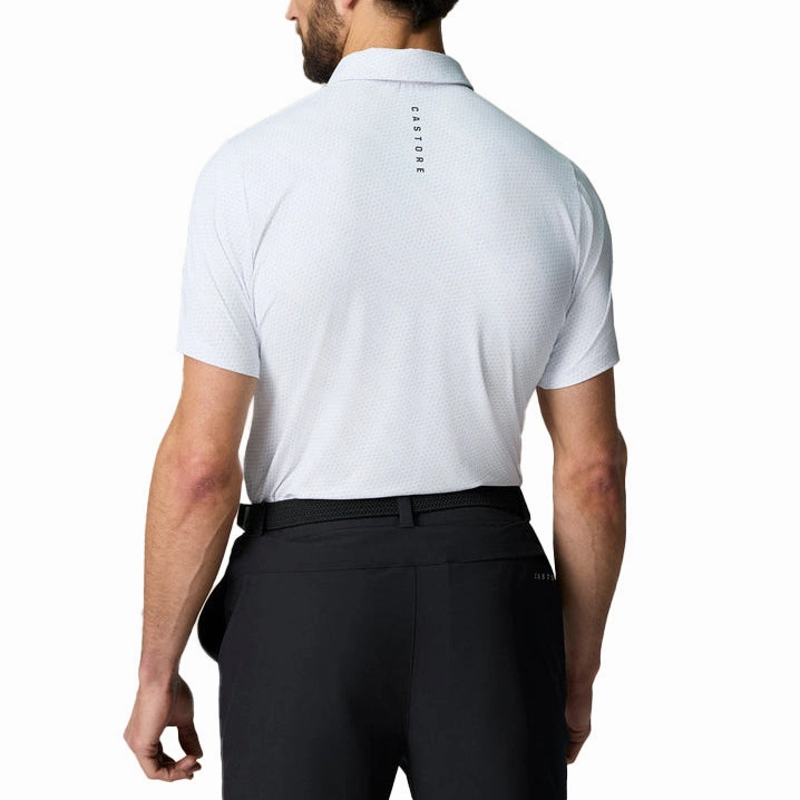 Workout Friendly Castore Club Golf Ball Printed Polo Golf Shirt - White/Midnight Navy