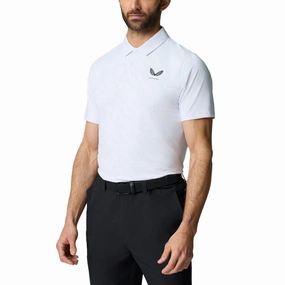 Castore Club Golf Ball Printed Polo Golf Shirt - White/Midnight Navy Travel Essential