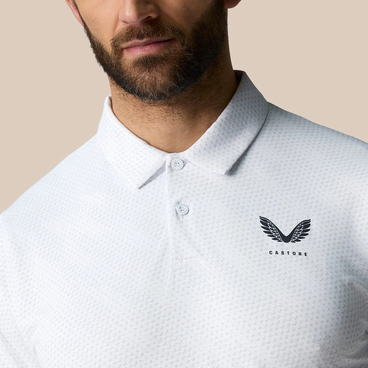 Castore Club Golf Ball Printed Polo Golf Shirt - White/Midnight Navy Business Lunch Durable Cotton