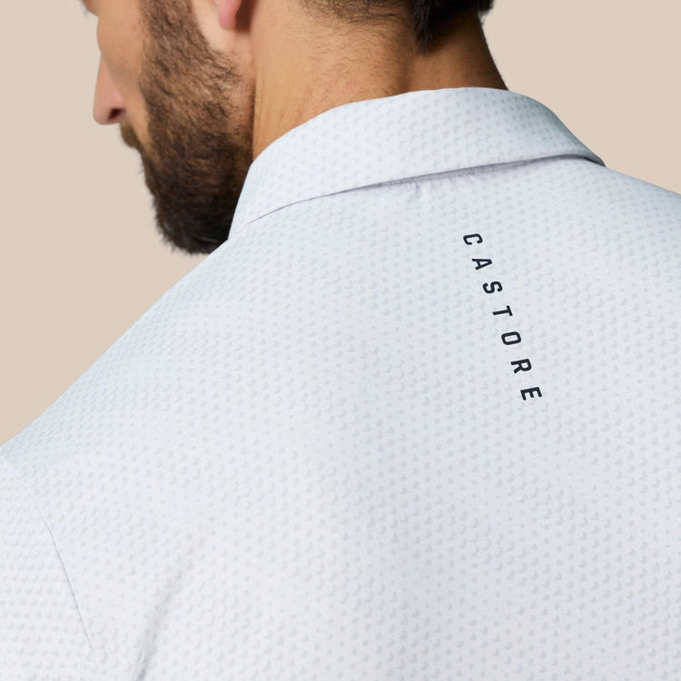Golf Course Castore Club Golf Ball Printed Polo Golf Shirt - White/Midnight Navy