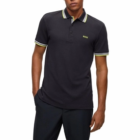 Boss Paddy Cotton Pique Polo - Charcoal/ Green AntiBacterial Coating AntiFade Technology