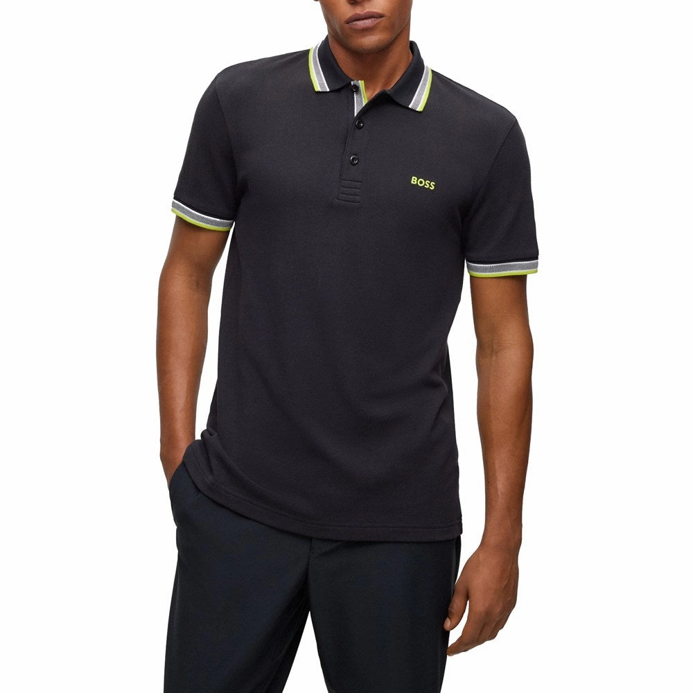 Boss Paddy Cotton Pique Polo - Charcoal/ Green AntiBacterial Coating AntiFade Technology