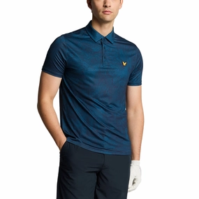Breathable Weave Unstructured Silhouette Lyle & Scott Contour Printed Golf Polo Shirt - Dark Navy