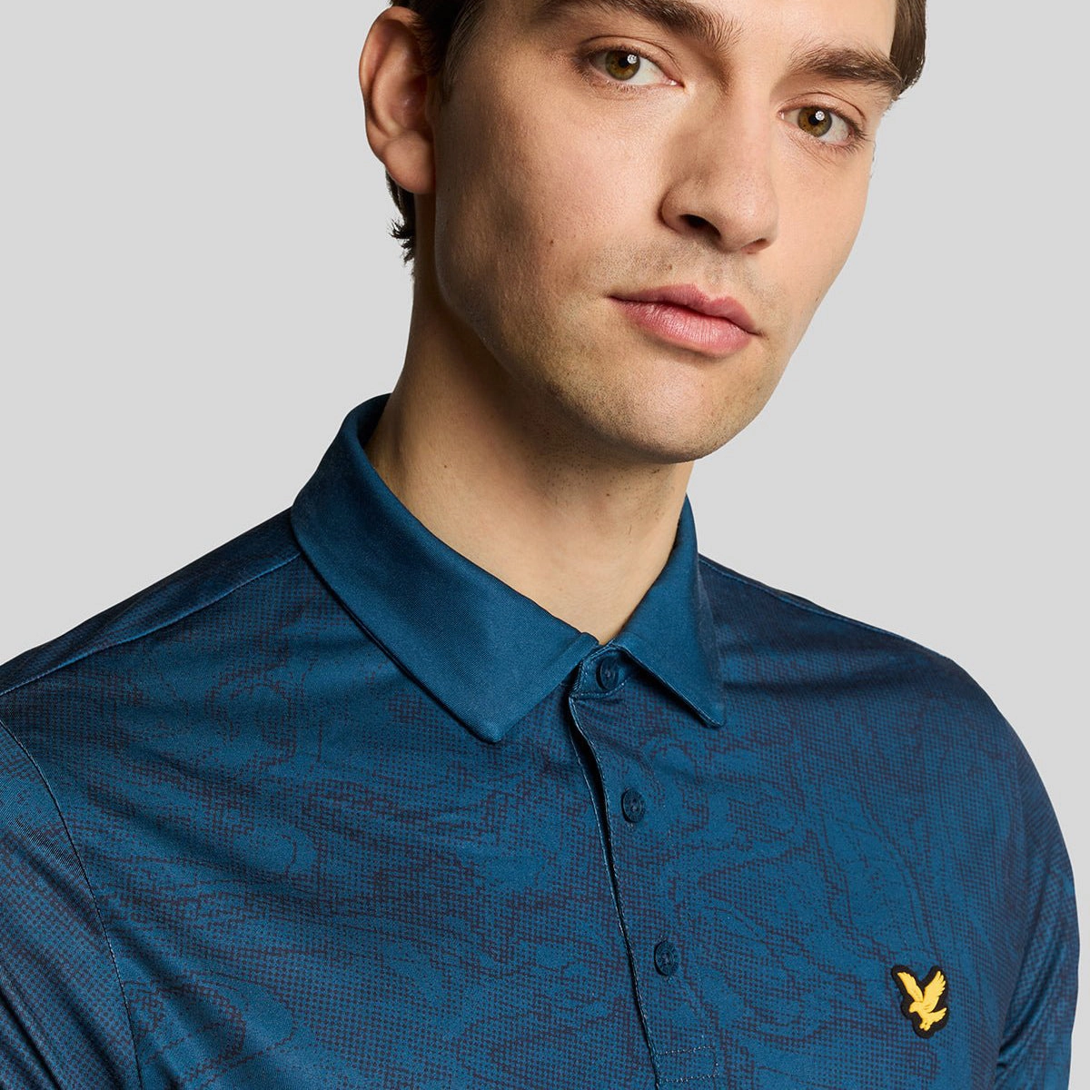 Lyle & Scott Contour Printed Golf Polo Shirt - Dark Navy Matte Surface Texture