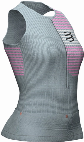 Multi Pocket Layout Compressport Tri Portural Half Zip Womens Running Vest Tank Top - Grey