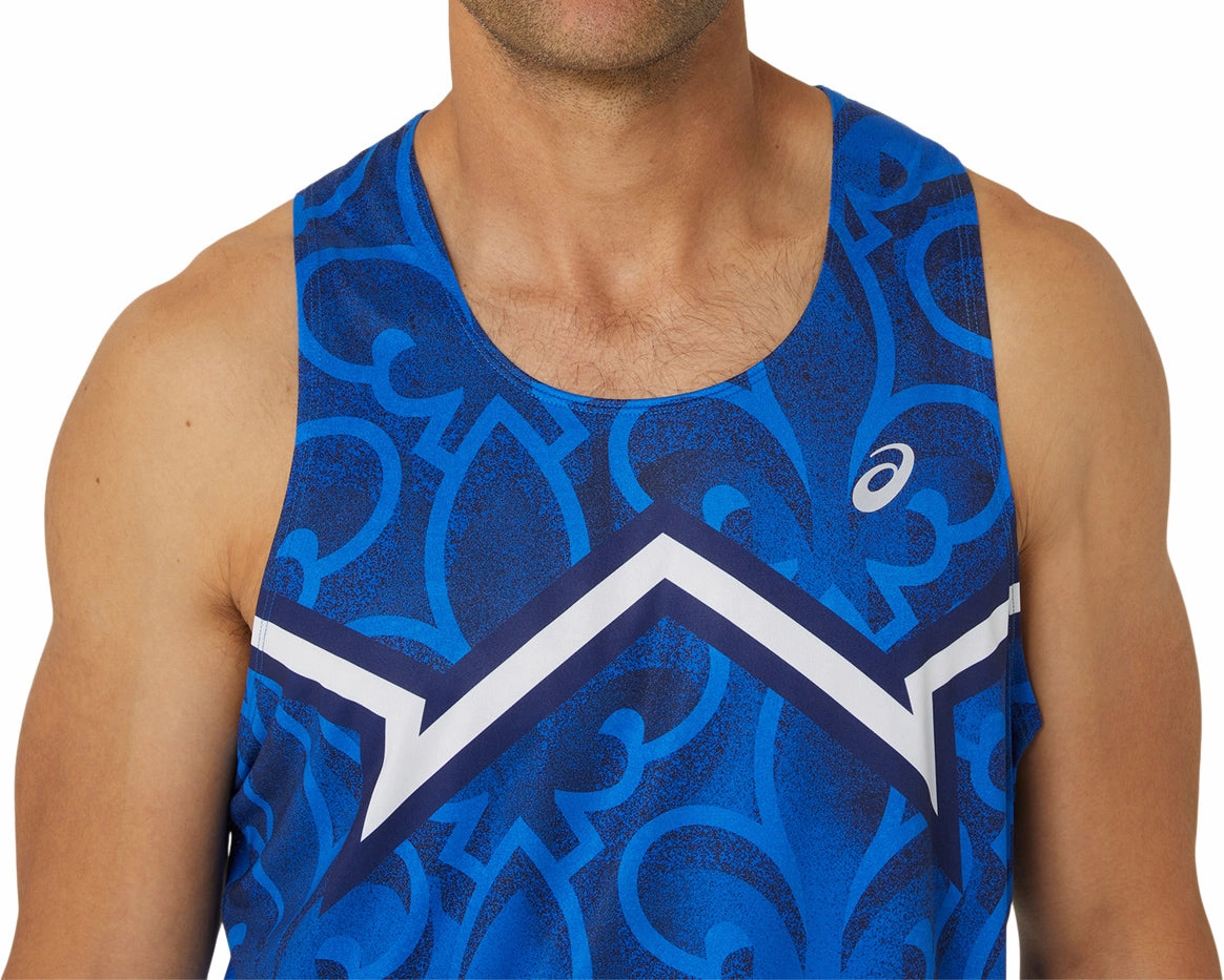 Weekend Look Bright Asics Nations Mens Running Vest - Blue