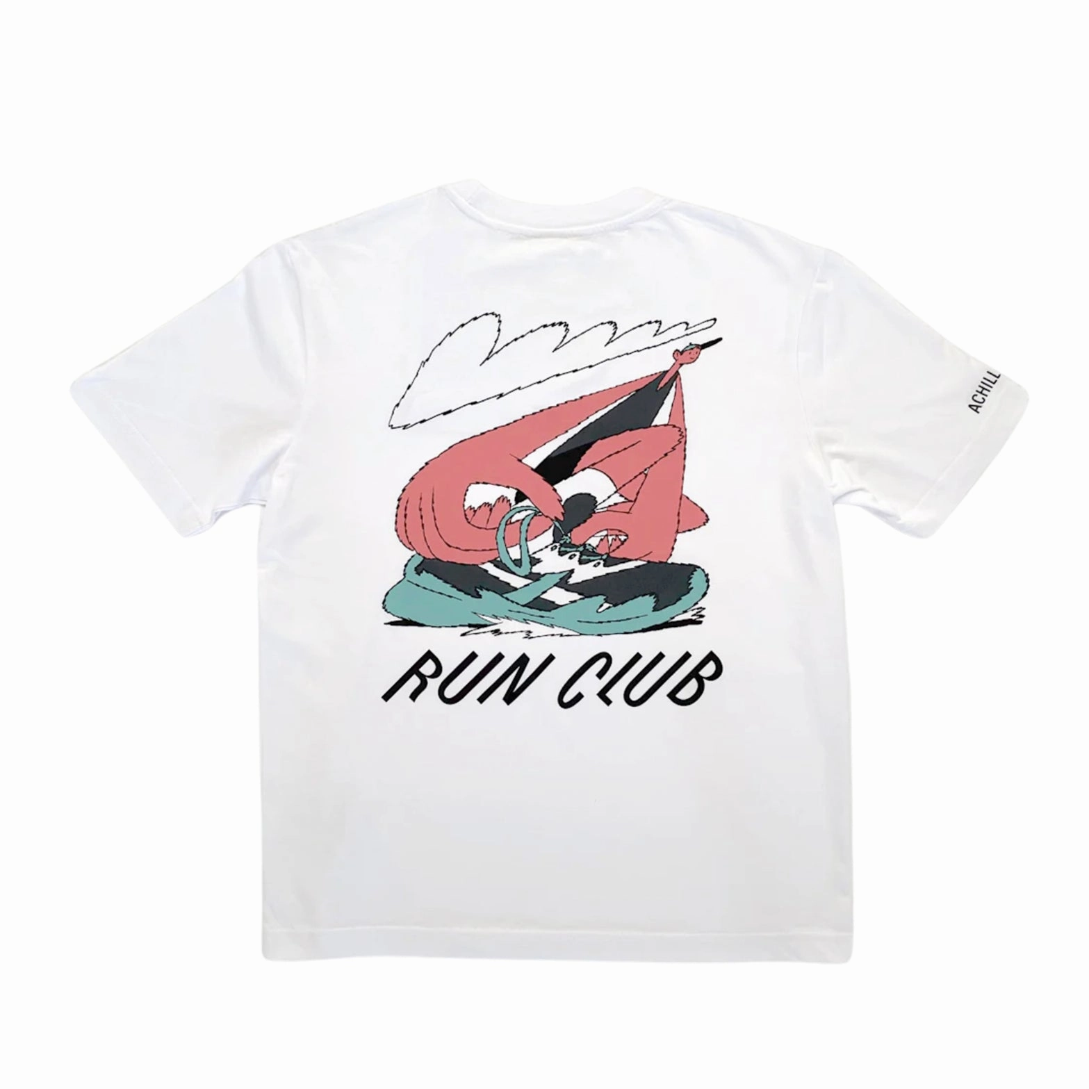 WaterResistant Coating FlatlockStitching Achilles Heel x Jack Fletcher Run Club Graphic Casual Tee White