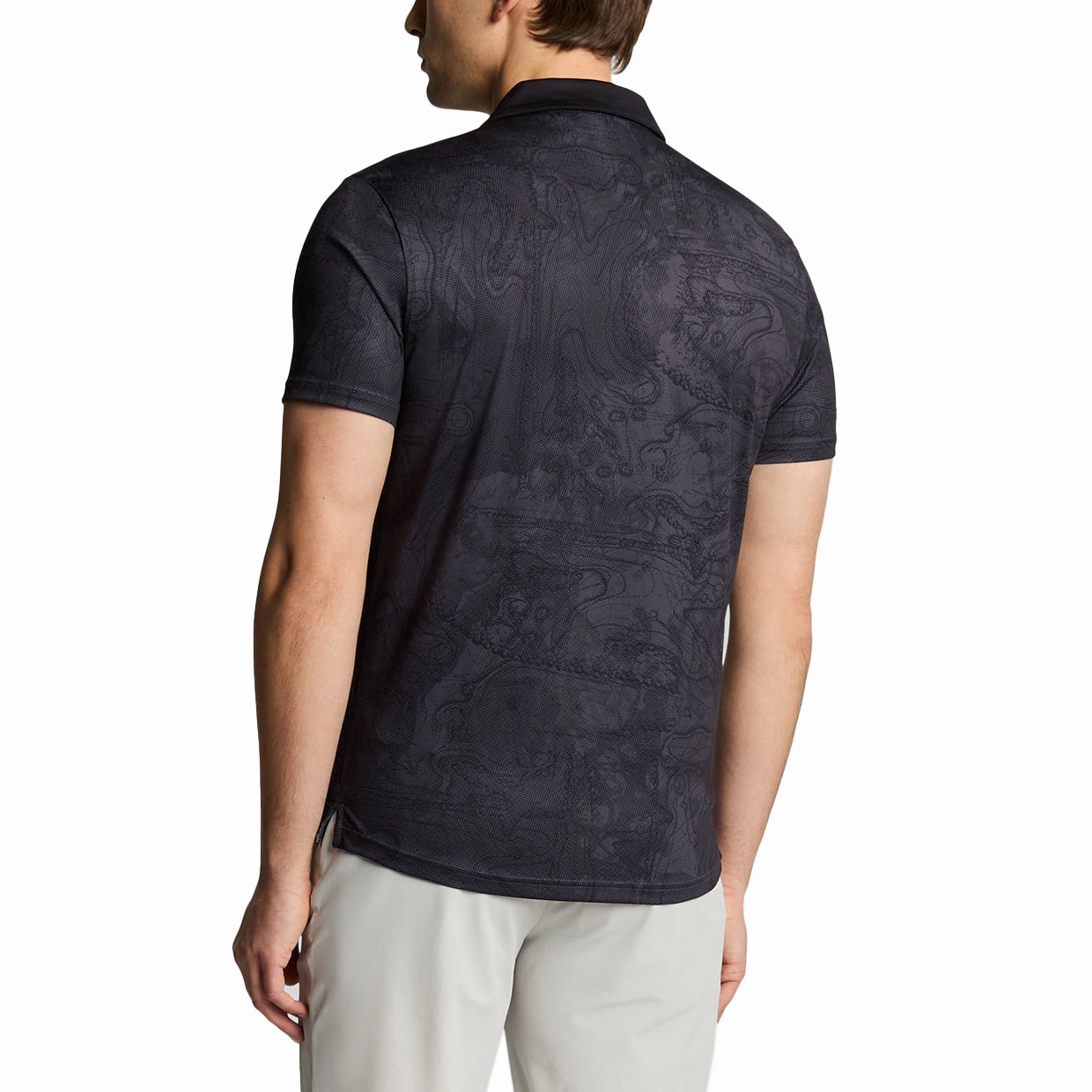 Short Sleeve Ventilated Side Gussets Lyle & Scott Contour Printed Golf Polo Shirt - Jet Black