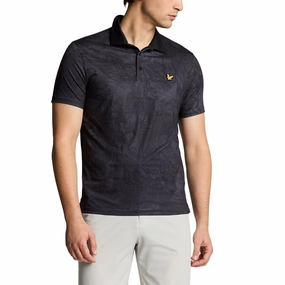 Lyle & Scott Contour Printed Golf Polo Shirt - Jet Black High-End Look Monochrome Style