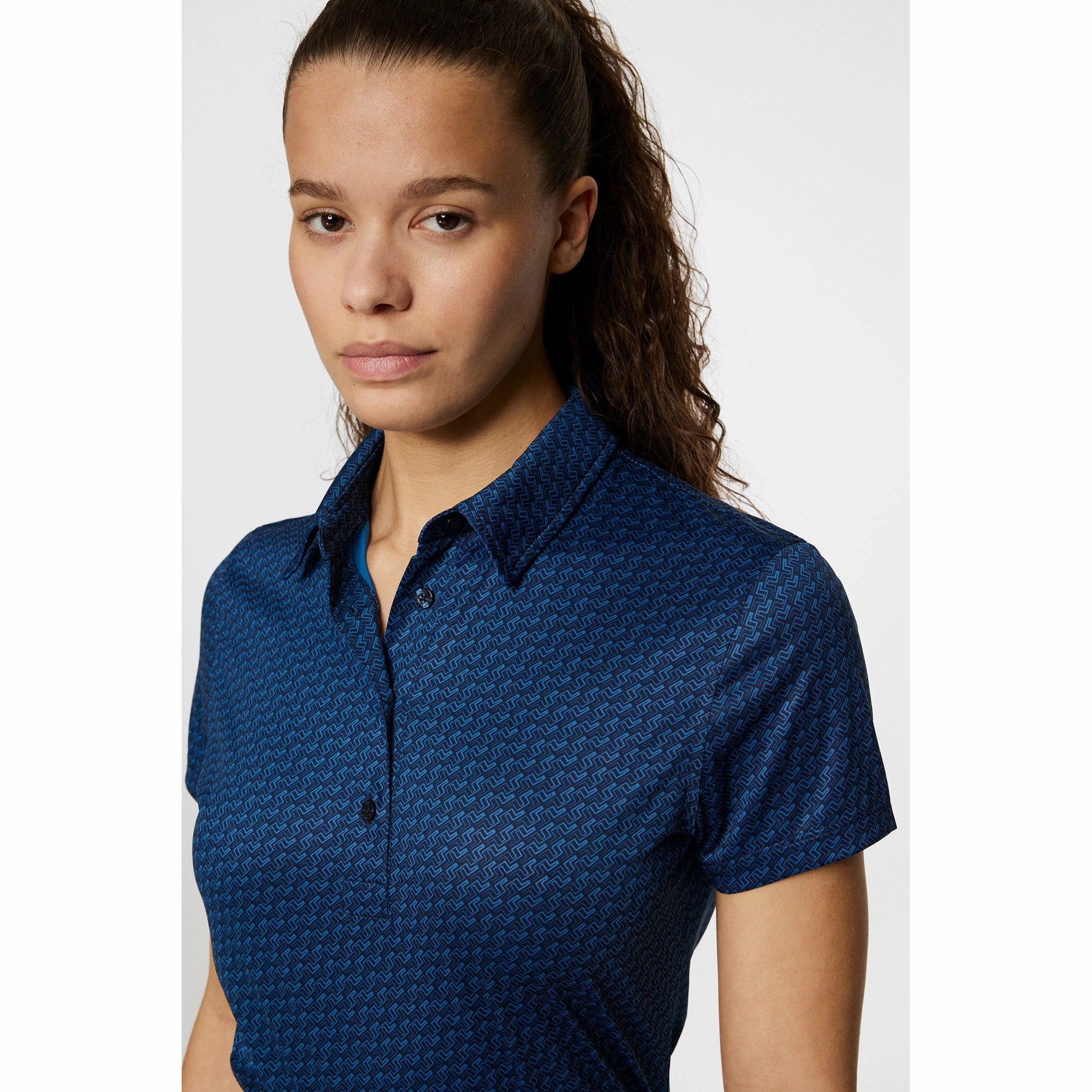 ComfortStretch Collar Anti Pilling Surface J.Lindeberg Women's Caitlyn Golf Polo Shirt - Shadow Bridge Navy