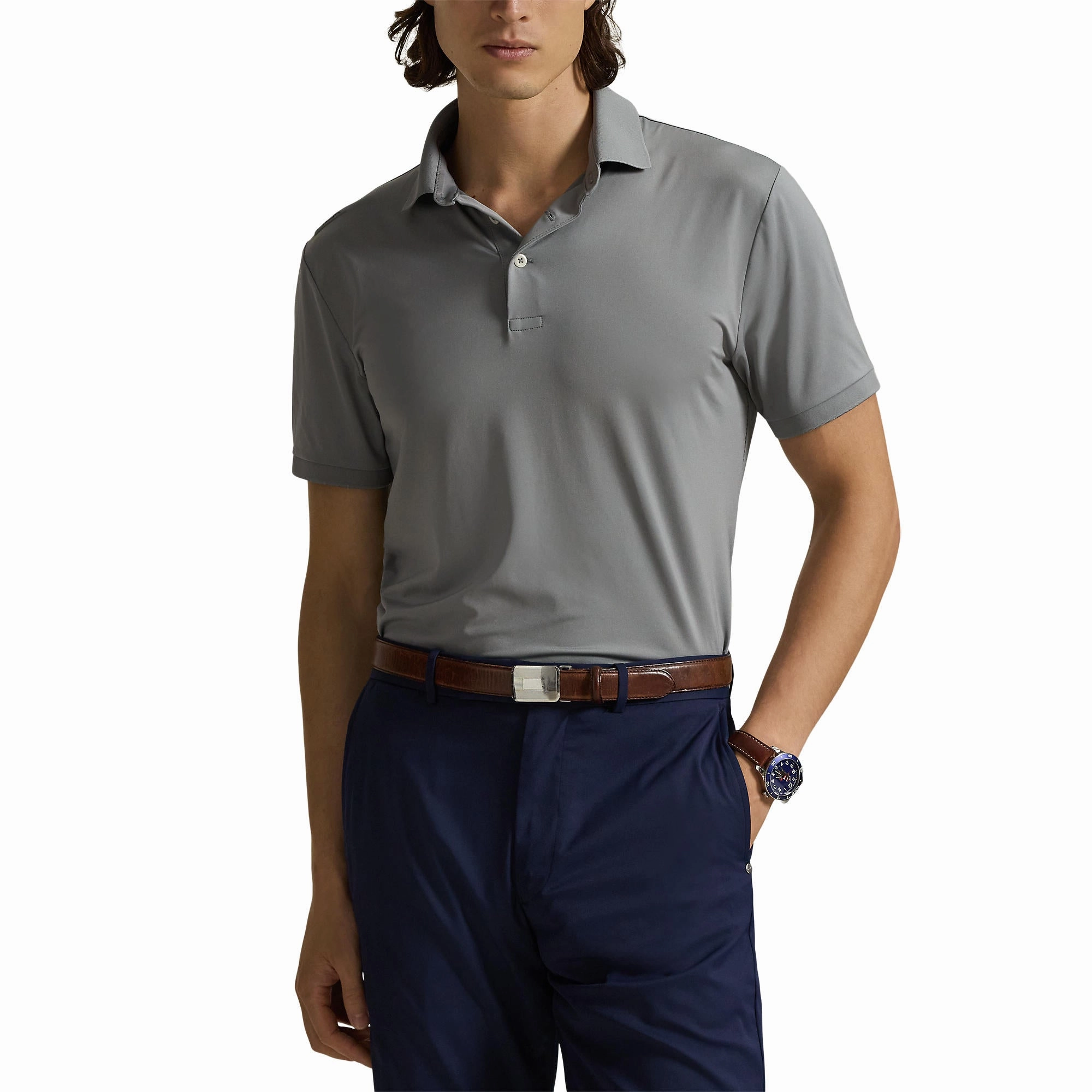 Sweat Absorbing Gym To Office RLX Ralph Lauren Tailored Fit Lightweight Airflow Golf Polo Shirt - Peak Grey