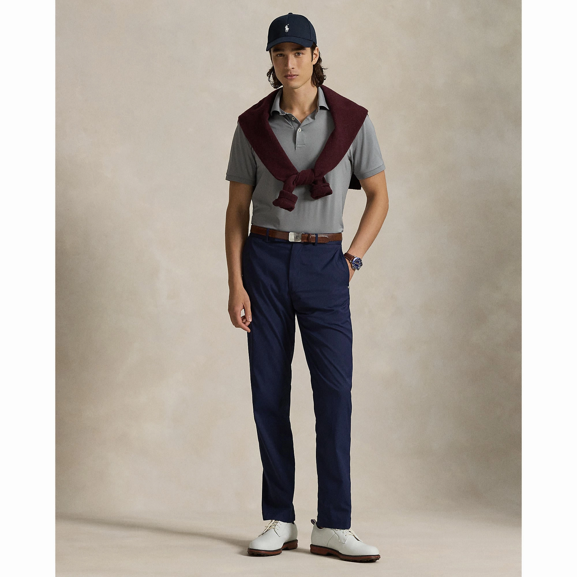RLX Ralph Lauren Tailored Fit Lightweight Airflow Golf Polo Shirt - Peak Grey Recycled Polyester Mix Travel Essential