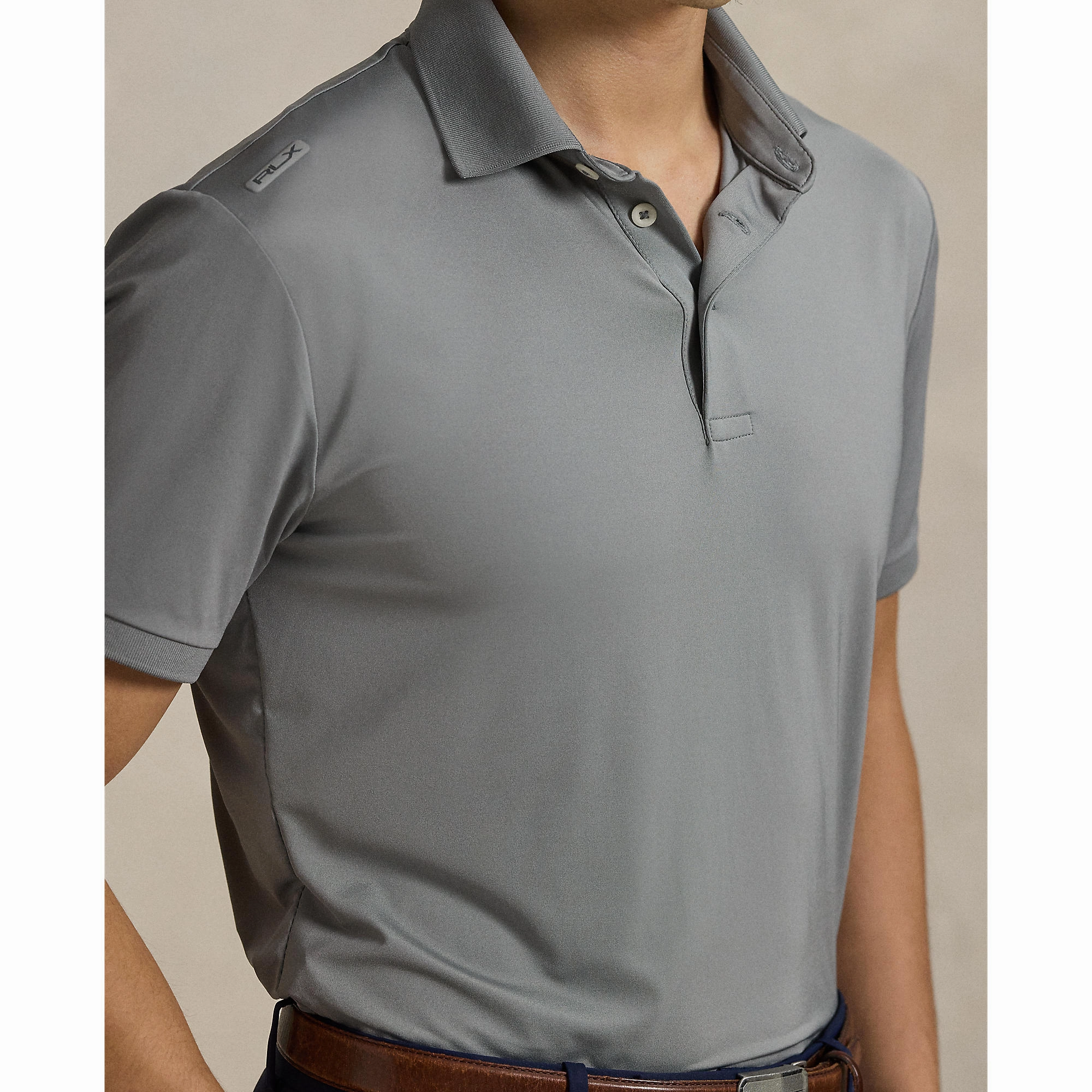 RLX Ralph Lauren Tailored Fit Lightweight Airflow Golf Polo Shirt - Peak Grey Breathable Cotton Blend
