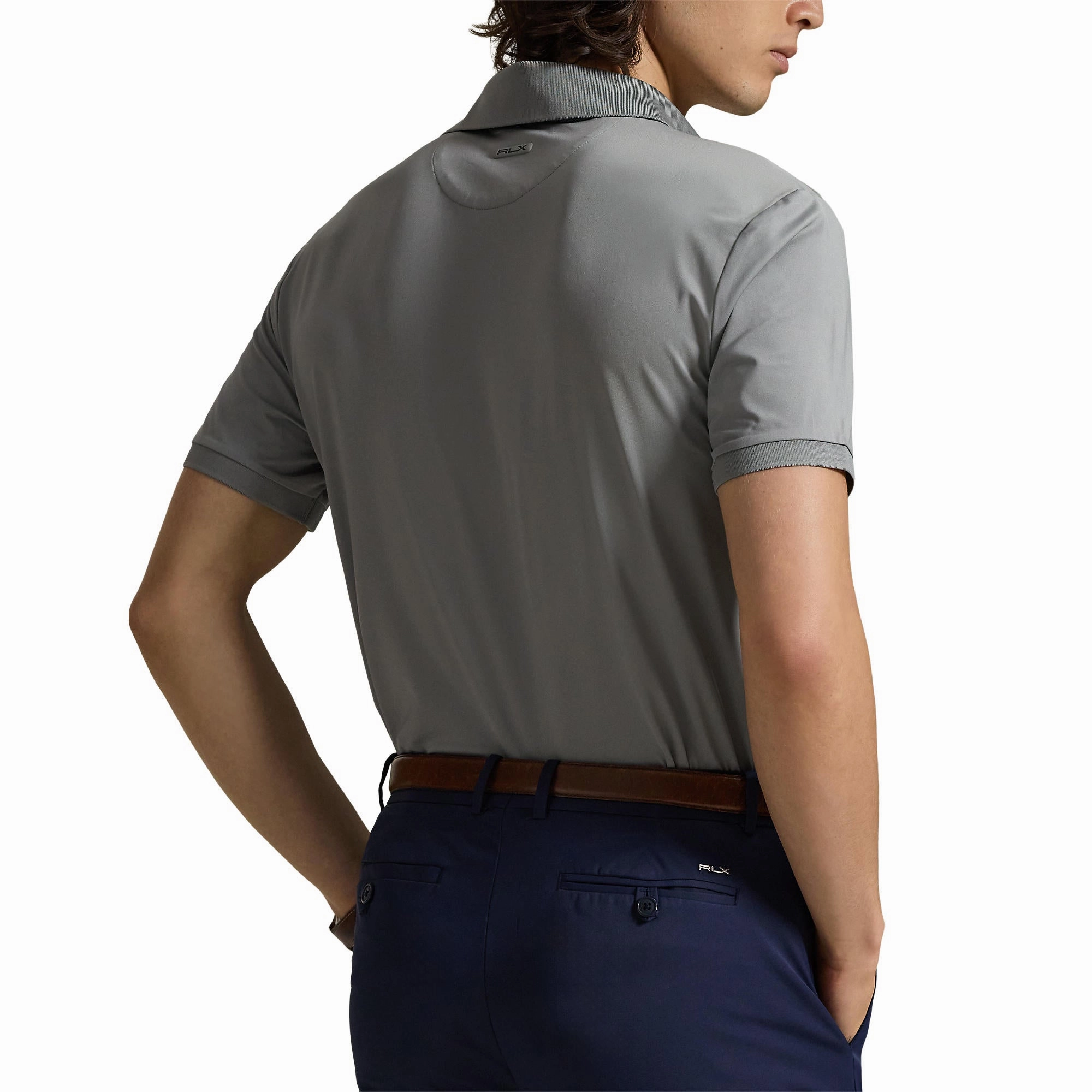 RLX Ralph Lauren Tailored Fit Lightweight Airflow Golf Polo Shirt - Peak Grey GarmentWashed Texture High-Quality Stitching