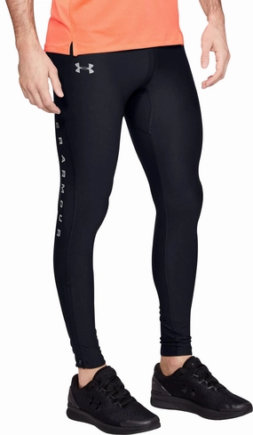 Under Armour Qualifier HeatGear Mens Long Running Tights - Black Animal-print-style