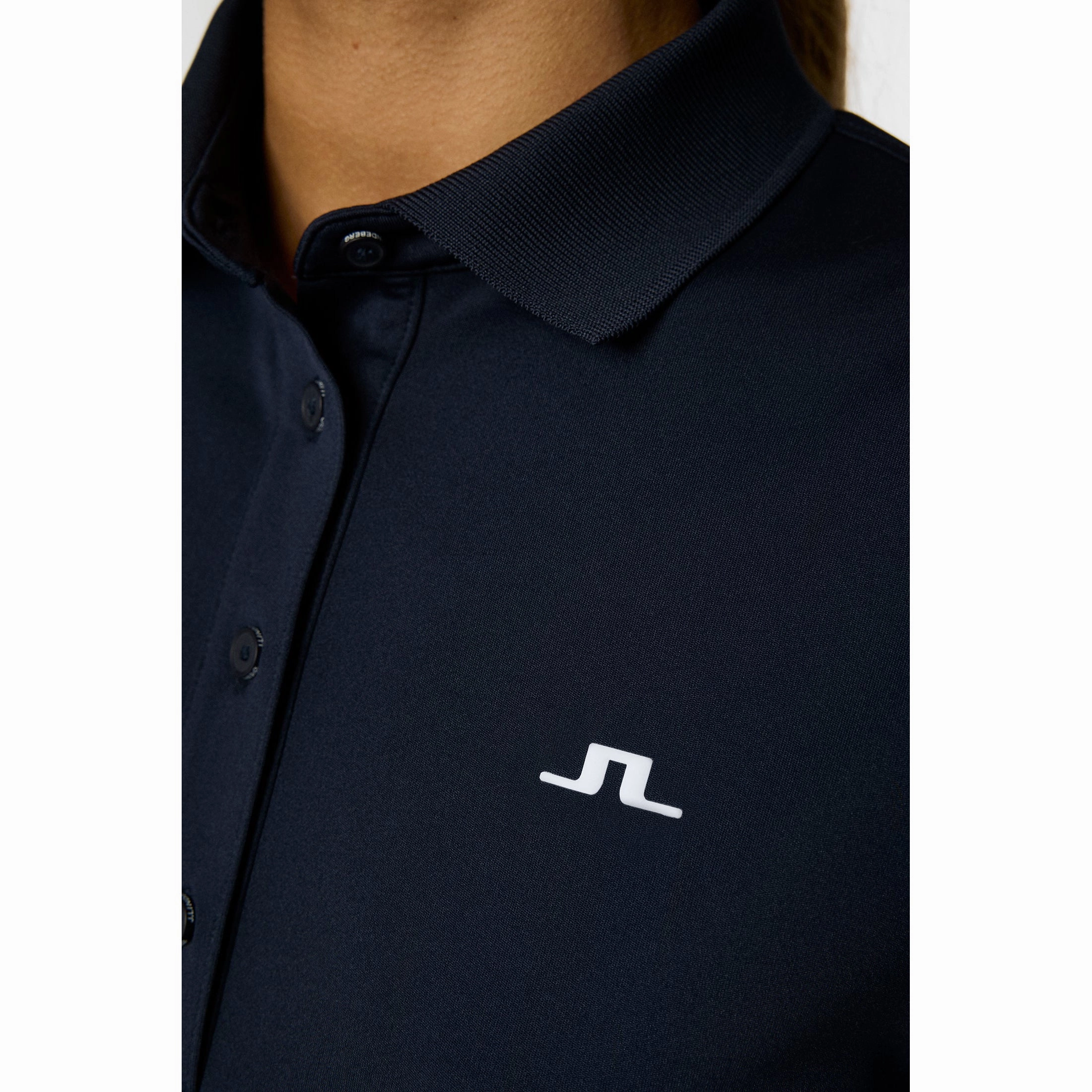 J.Lindeberg Women's Cassie Golf Polo Shirt - JL Navy Herringbone Texture Trendy Business