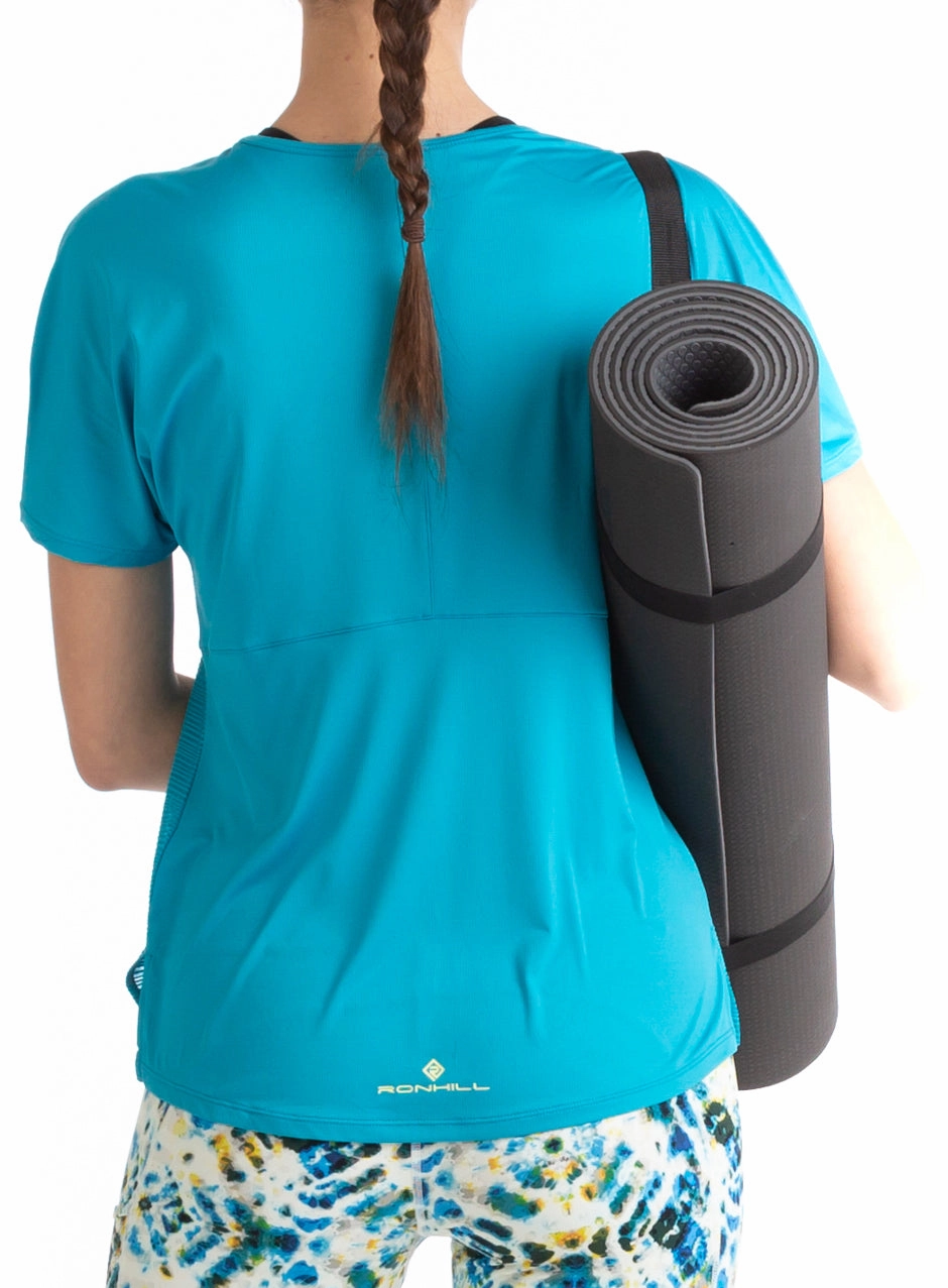 Ronhill Life Wellness Short Sleeve Womens Training Top - Blue Cool Edge ElasticFree Cuffs