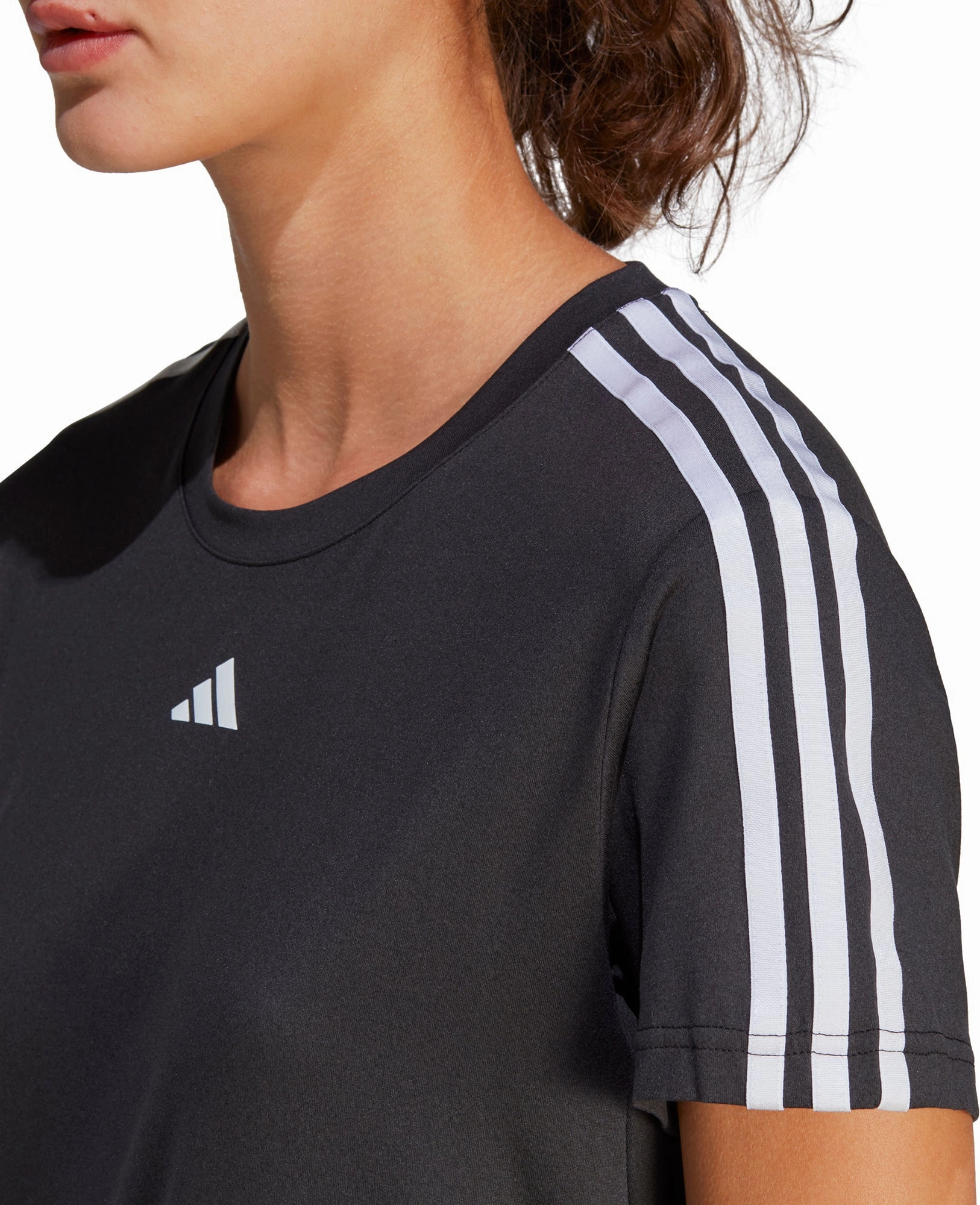 adidas AeroReady Train Essentials 3 Stripes Short Sleeve Womens Training Top - Black Smart Glow Light Flow