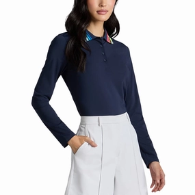 Layered Collar Structure Herringbone Texture G/Fore Women's Contrast Collar Silky Tech Long Sleeve Golf Polo Shirt - Twilight