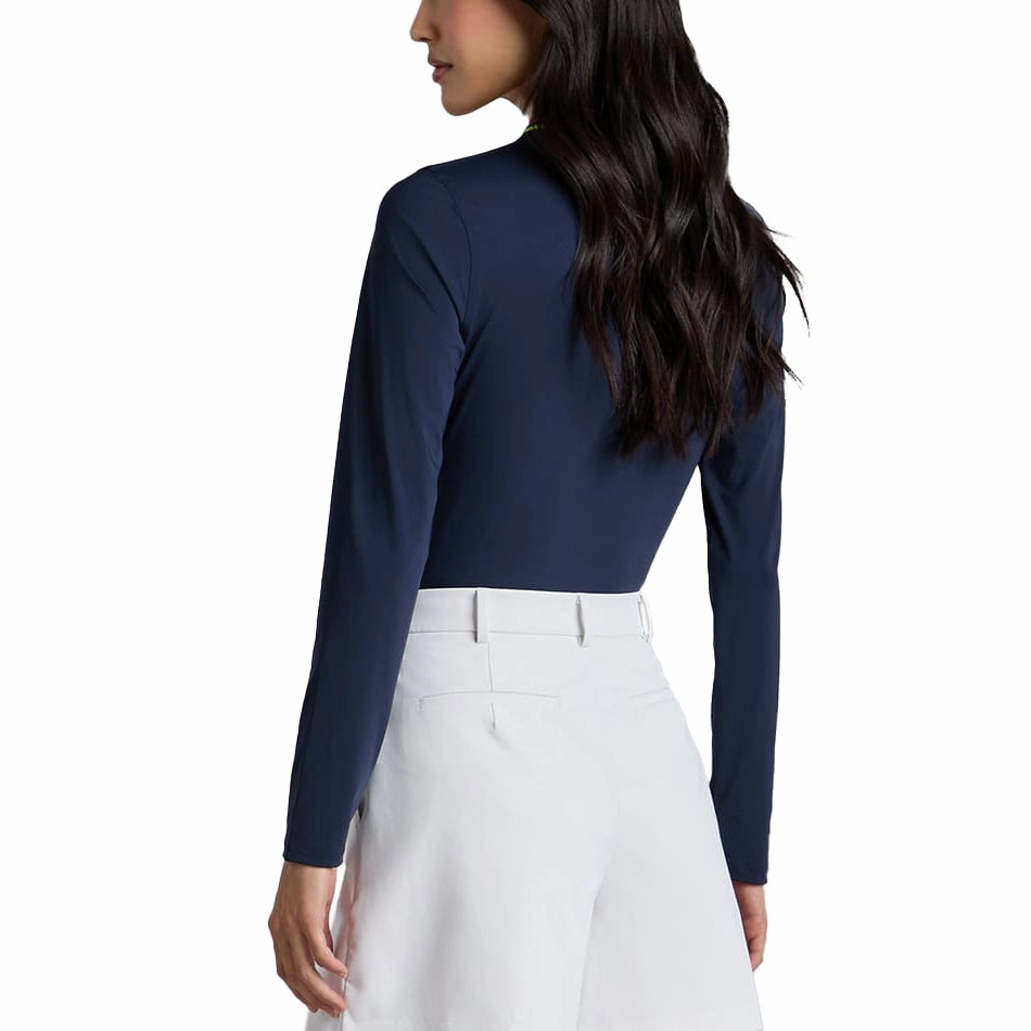 G/Fore Women's Contrast Collar Silky Tech Long Sleeve Golf Polo Shirt - Twilight Ribbed Cuff Design Trendy Casual