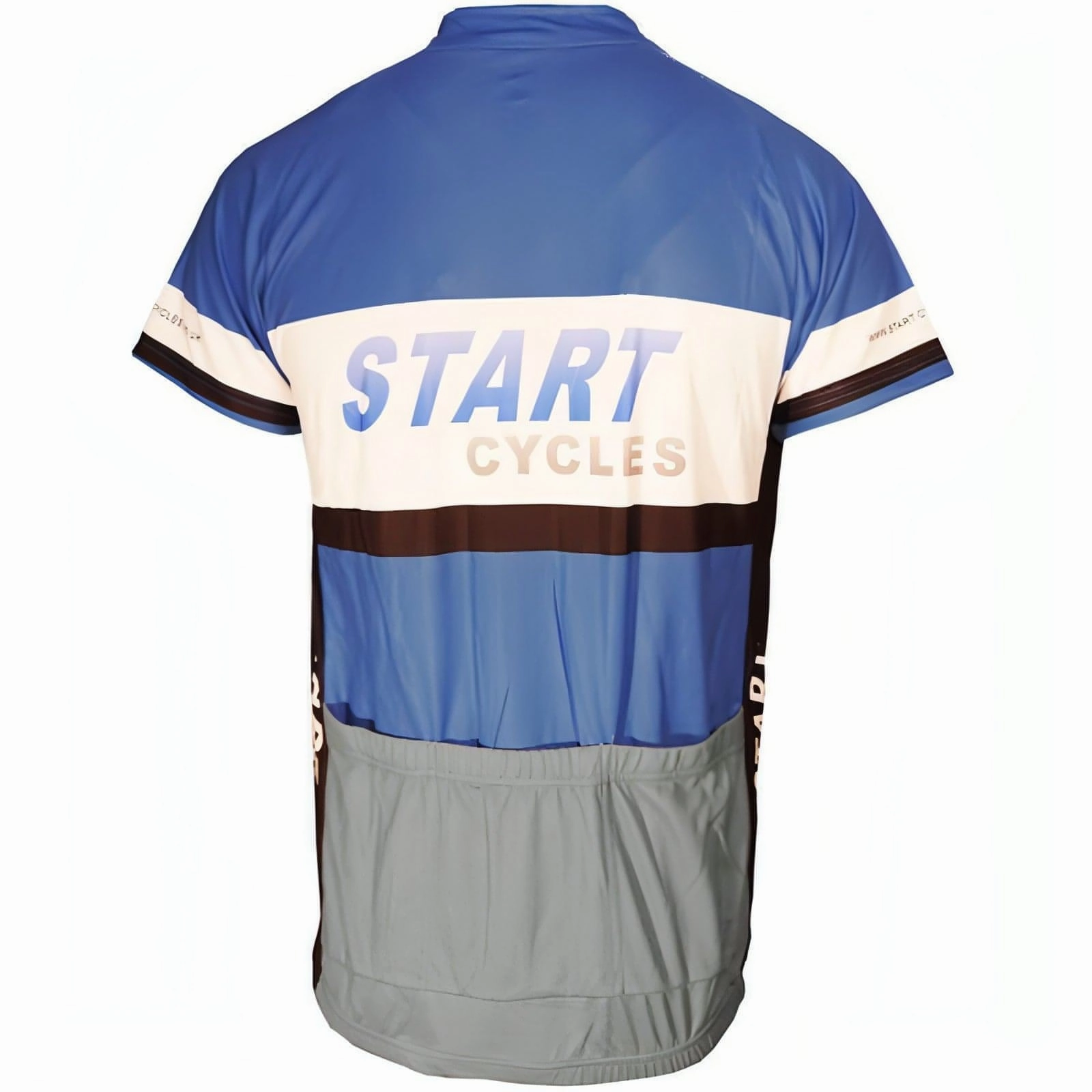 High Collar Structure senior's More Mile Team Start Cycles Mens Short Sleeve Cycling Jersey - Blue