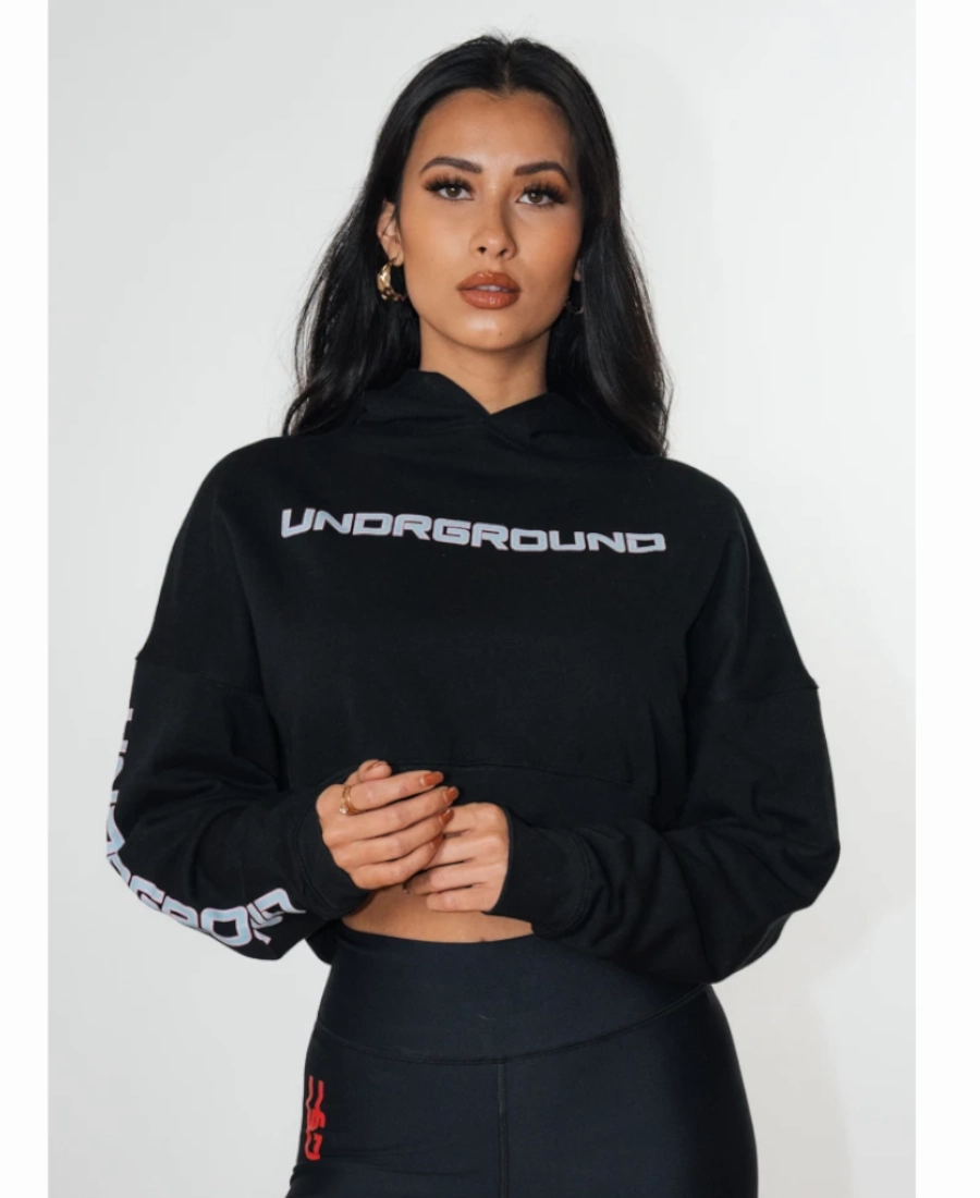UNDRGROUND No Effort Crop Hoodie (Black) 4Way Stretch