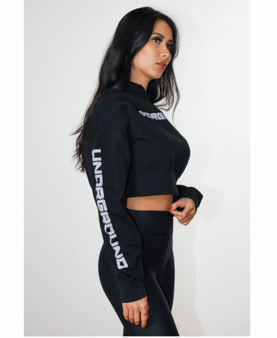 Zipper Closure Antibacterial lining UNDRGROUND No Effort Crop Hoodie (Black)
