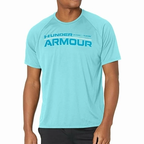 Under Armour Tech 2.0 Wordmark Short Sleeve Mens Training Top - Blue Joyful Mood