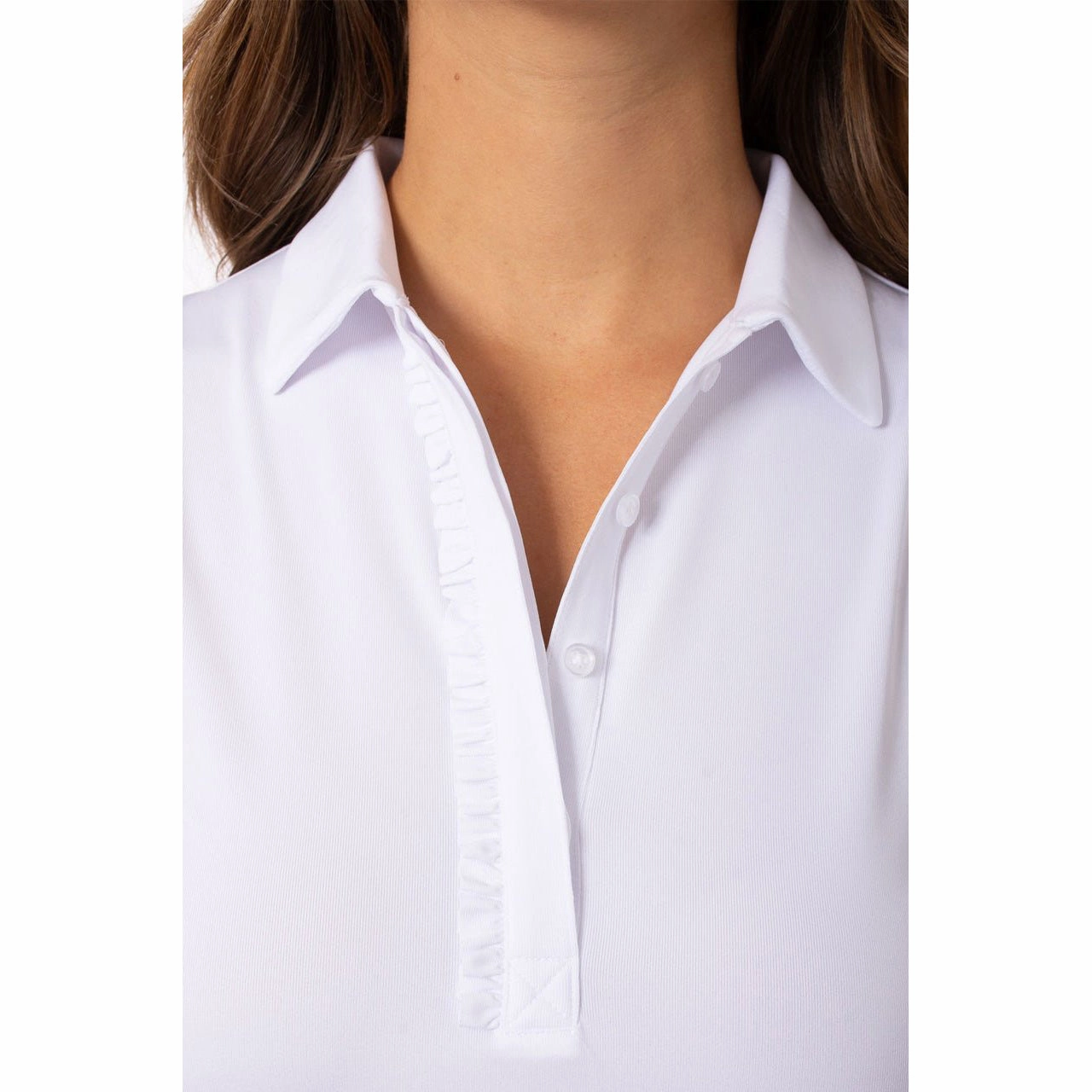 Golftini Women's Sleeveless Ruffle Golf Polo Shirt - White Monochrome Style