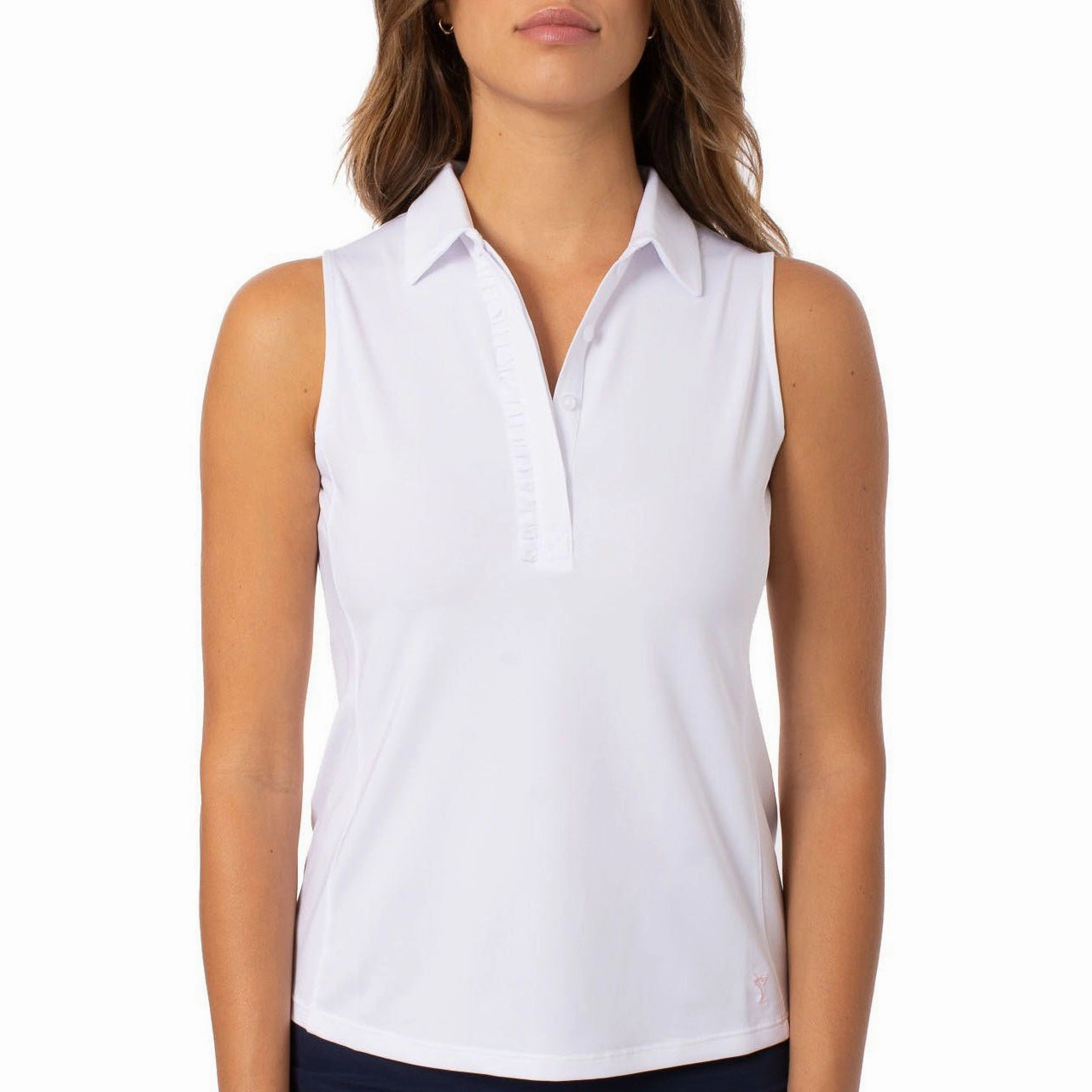 Golftini Women's Sleeveless Ruffle Golf Polo Shirt - White Travel Ready TearResistant Fiber