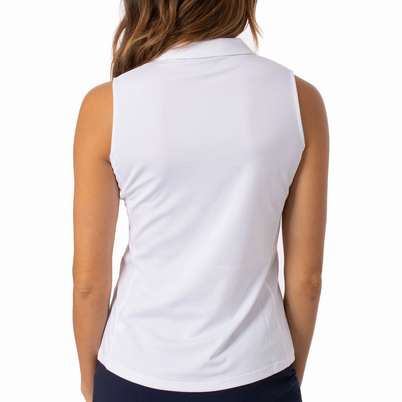 Colorfast Dye Process Golftini Women's Sleeveless Ruffle Golf Polo Shirt - White