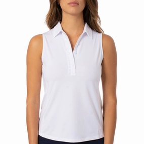 Golftini Women's Sleeveless Ruffle Golf Polo Shirt - White Travel Ready TearResistant Fiber
