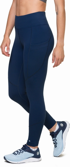 Floral-print-feature Unlined-construction-quality Ronhill Tech Womens Long Running Tights - Navy