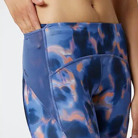 Seamless Waistband Midweight Texture New Balance Women's Printed Impact Run Tight -  Night Sky