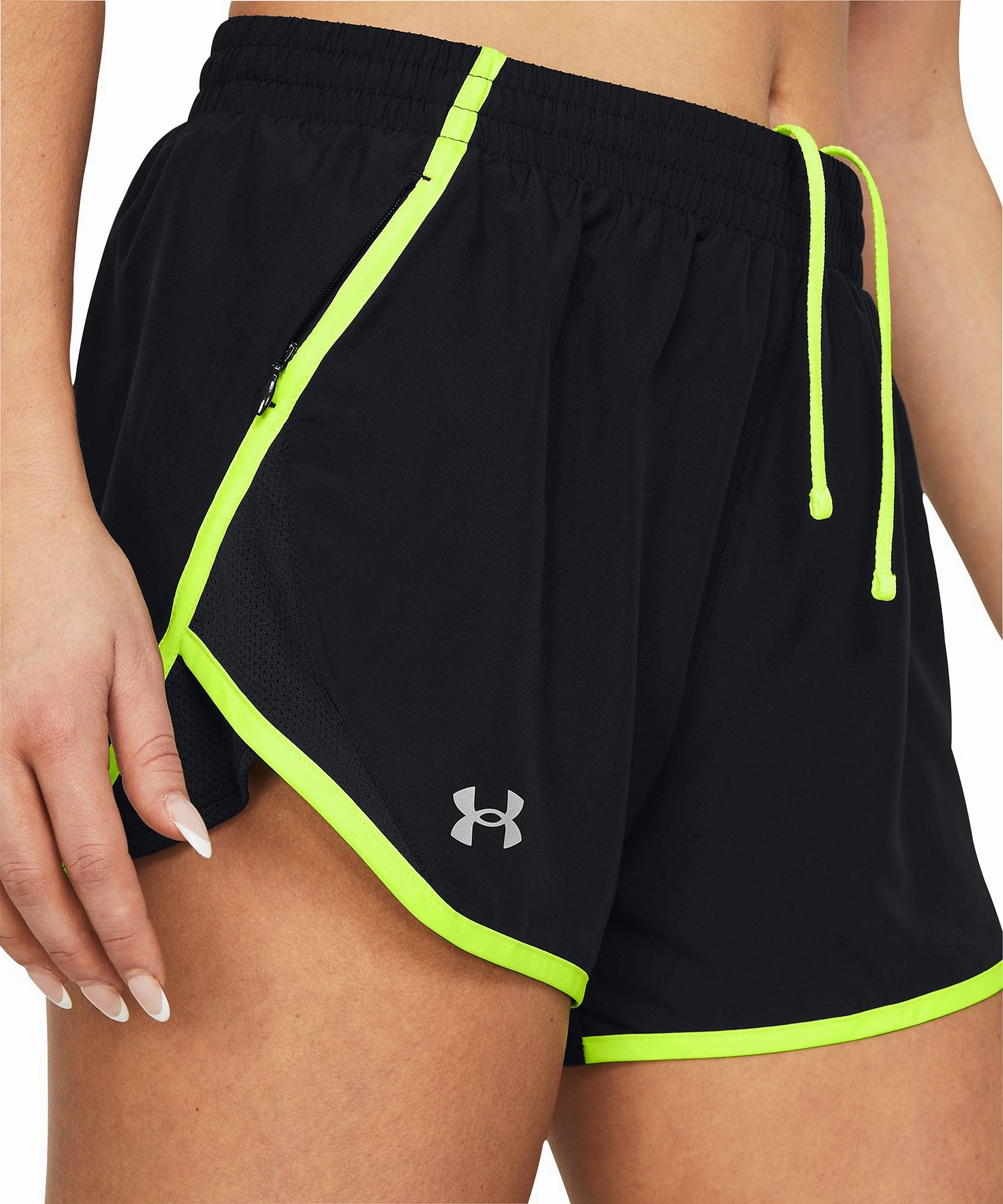 Under Armour Fly By 3 Inch Womens Running Shorts - Black Stretch Woven Fabric