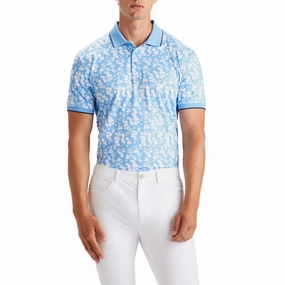G/Fore Blossom Rib Collar Tech Golf Polo Shirt - Cielo Sporty Elegance slim fit