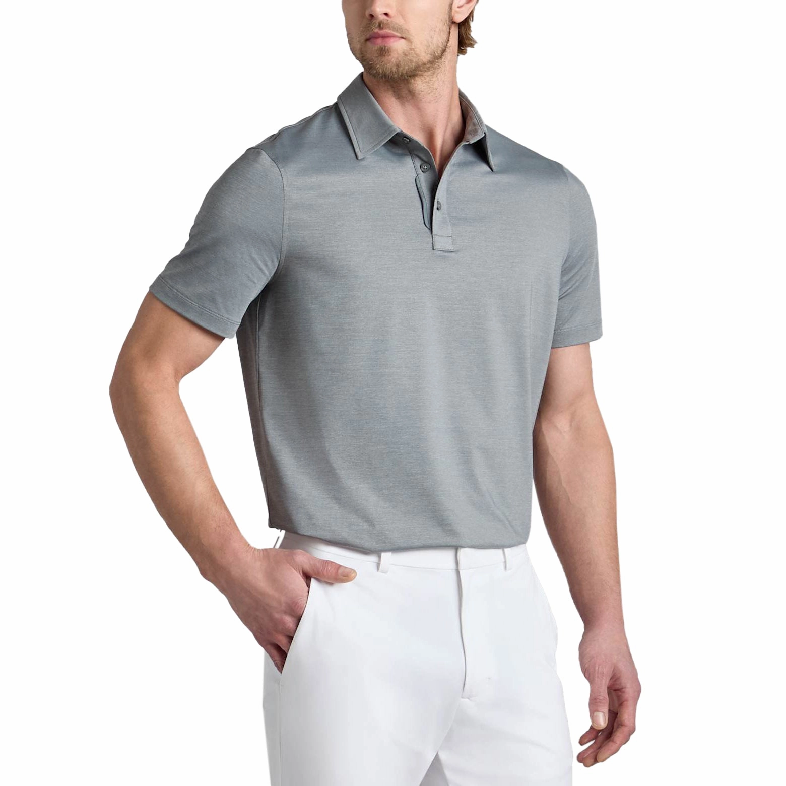 G/Fore Melange Ice Nylon Golf Polo Shirt - Charcoal Melange Lightweight Comfort Four Button Placket