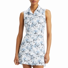 G/Fore Women's Photo Floral Silky Tech Nylon Sleeveless Golf Polo  - Snow ShrinkageControl Process Golf Style